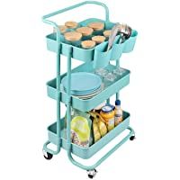 alvorog Carrito Auxiliar con 3 Niveles- Carrito de Cocina con Bloquear Ruedas y Asa Desmontable- Montaje Fácil- Carro de…